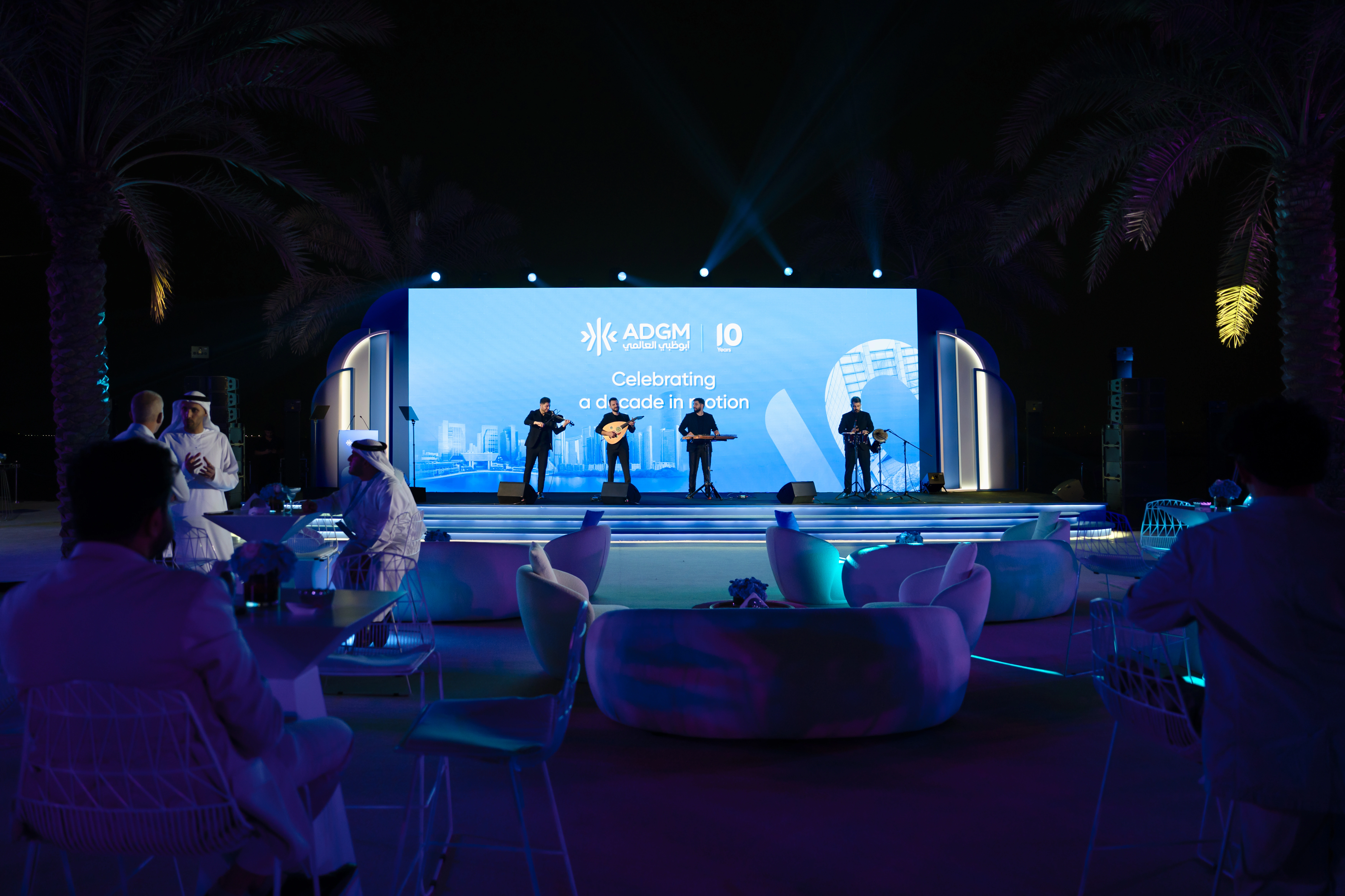 Live orchestral performance stage set with precision acoustic monitoring systems in Abu Dhabi