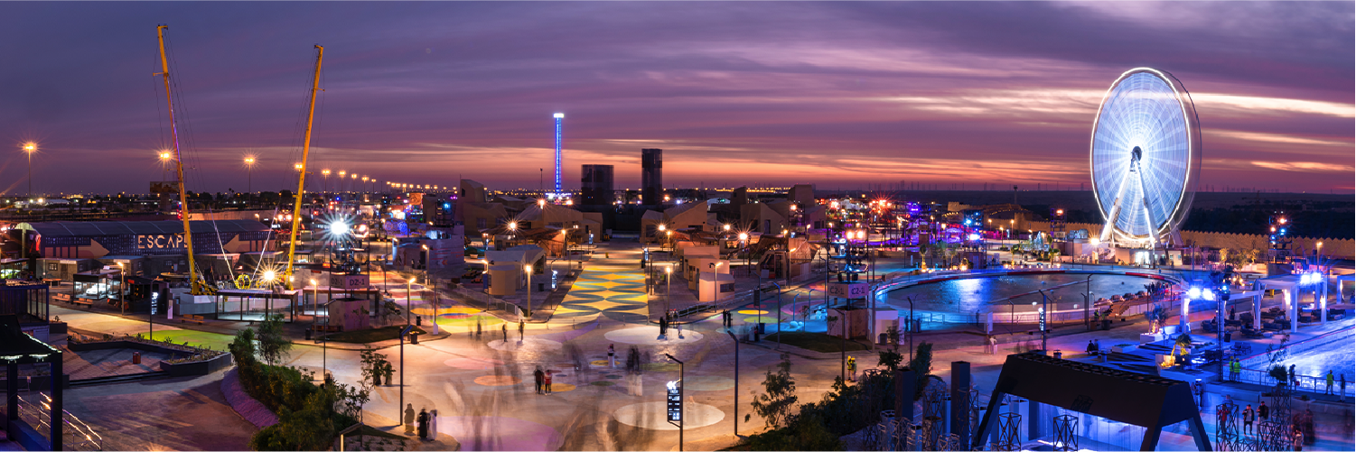 A 130,000-square-metre car park transformed in 90 days into four immersive entertainment zones serving more than one million Diriyah Season visitors.